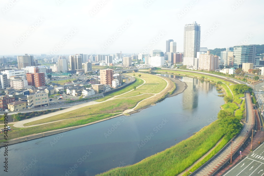 City View of Kumamoto and Shirakawa River in Kumamoto, Japan - 日本 熊本県 街並み 白川