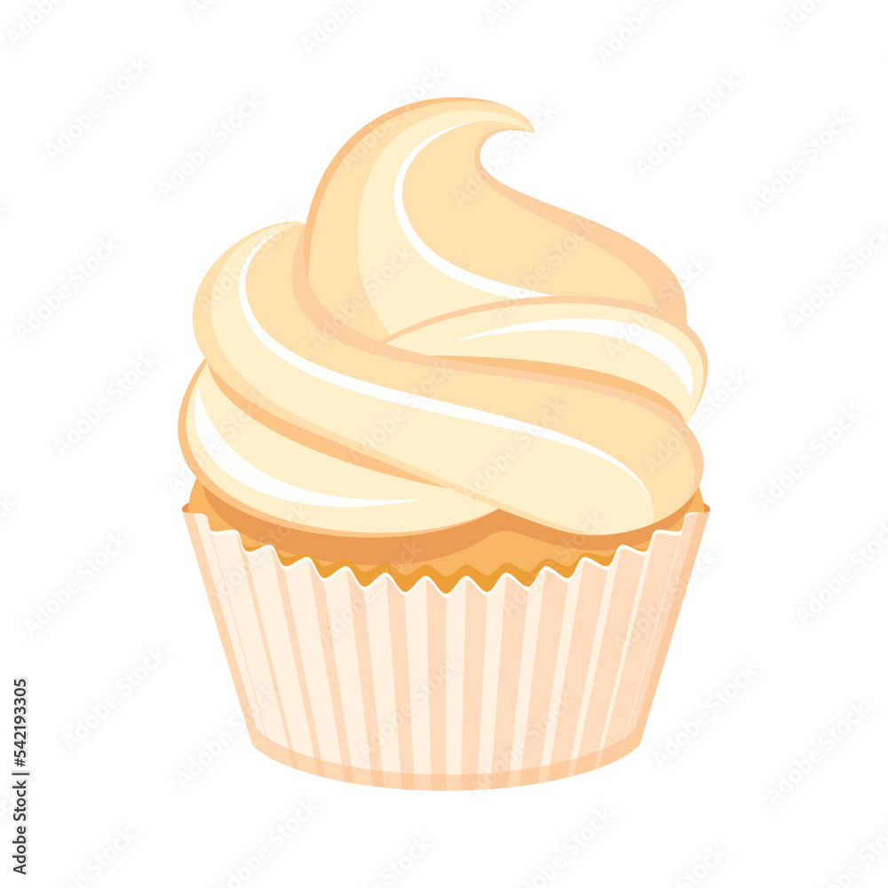 One cream vanilla cupcake icon vector. Delicious vanilla cupcake icon vector isolated on a white background