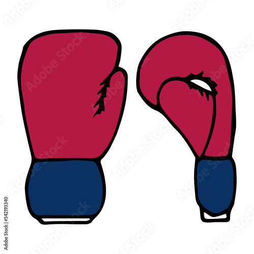 Boxing gloves in the colors of the American flag. Hand Drawn. Freehand drawing. Doodle. Sketch. Outline. photo