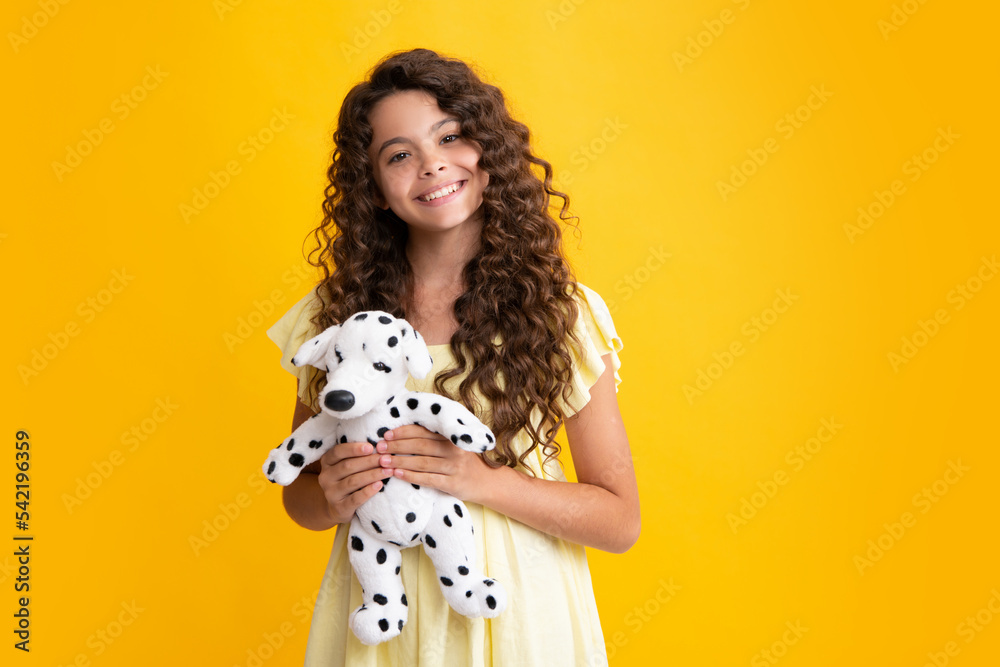 Teenage girl embracing toy. Childhood, toys and kids. Cute teen girl cuddling favorite fluffy toy. Happy teenager, positive and smiling emotions of teen girl. Teenage girl embracing toy. Childhood, toys and kids. Cute teen girl cuddling favorite fluffy toy. Happy teenager, positive and smiling emotions of teen girl.