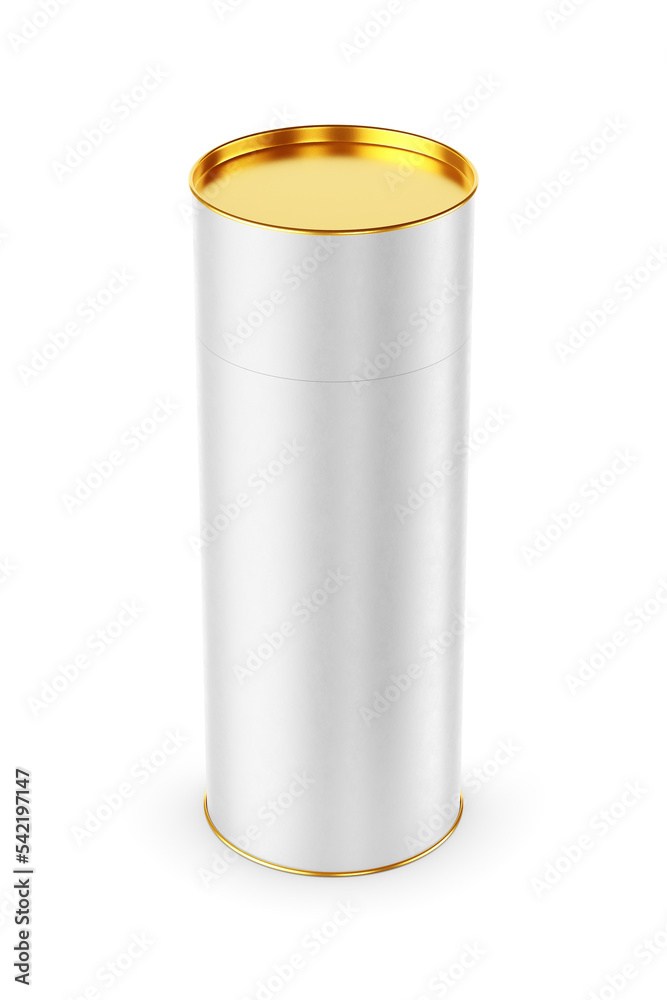 Blank paper tube or cardboard cylinder box package isolated. 3D rendering. Blank paper tube or cardboard cylinder box package isolated. 3D rendering.