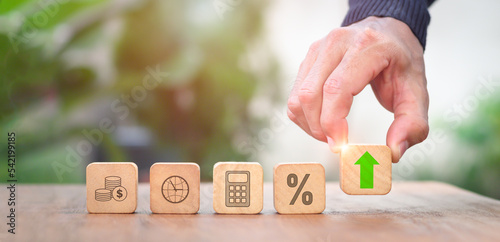 Budget and financial planning concept involving a management or executive CFO estimating the company's annual revenue and expenses. The annual strategy plan and corporate finance photo