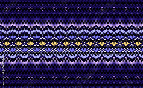 Cross stitch ethnic pattern, Vector Knitted triangle background, Embroidery vintage antique style, Purple pattern geometric decoration, Design for textile, fabric, ceramic, curtain, pillows
