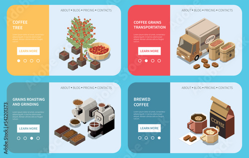 Coffee Production Industry Isometric Landing Pages