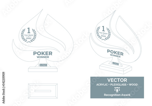 Casino trophy vector template, Poker tournament trophy template, Casino championship award