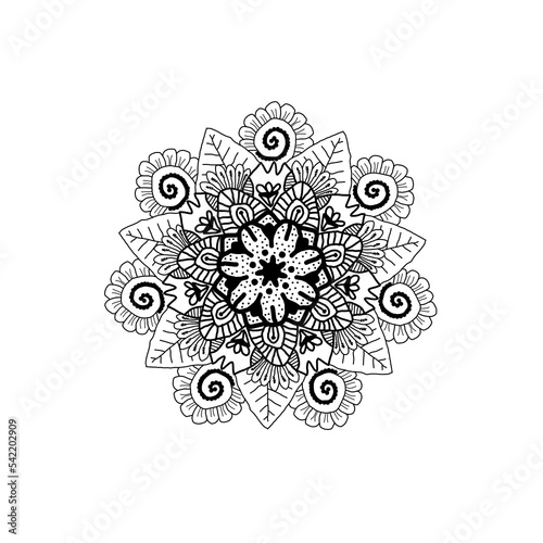 abstract floral Mandela art, adult anti-stress coloring page in line art, floral pattern coloring sheet