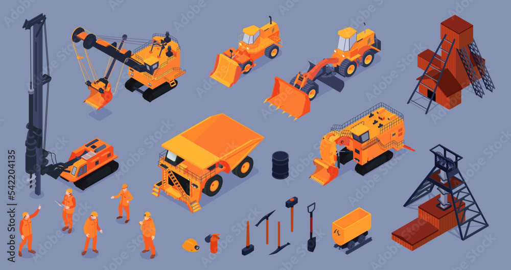 Fototapeta premium Mining Machinery Icon Set