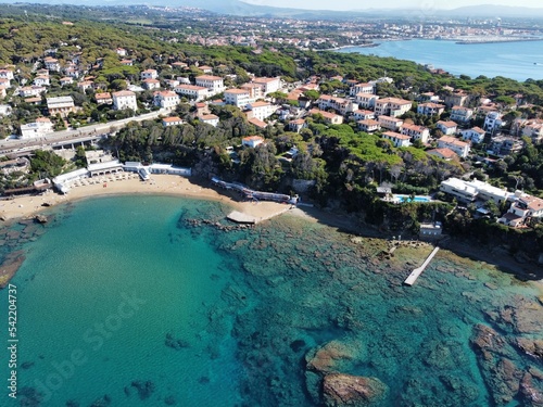 aerial view of the famous beach of the Quercetano bay. photo