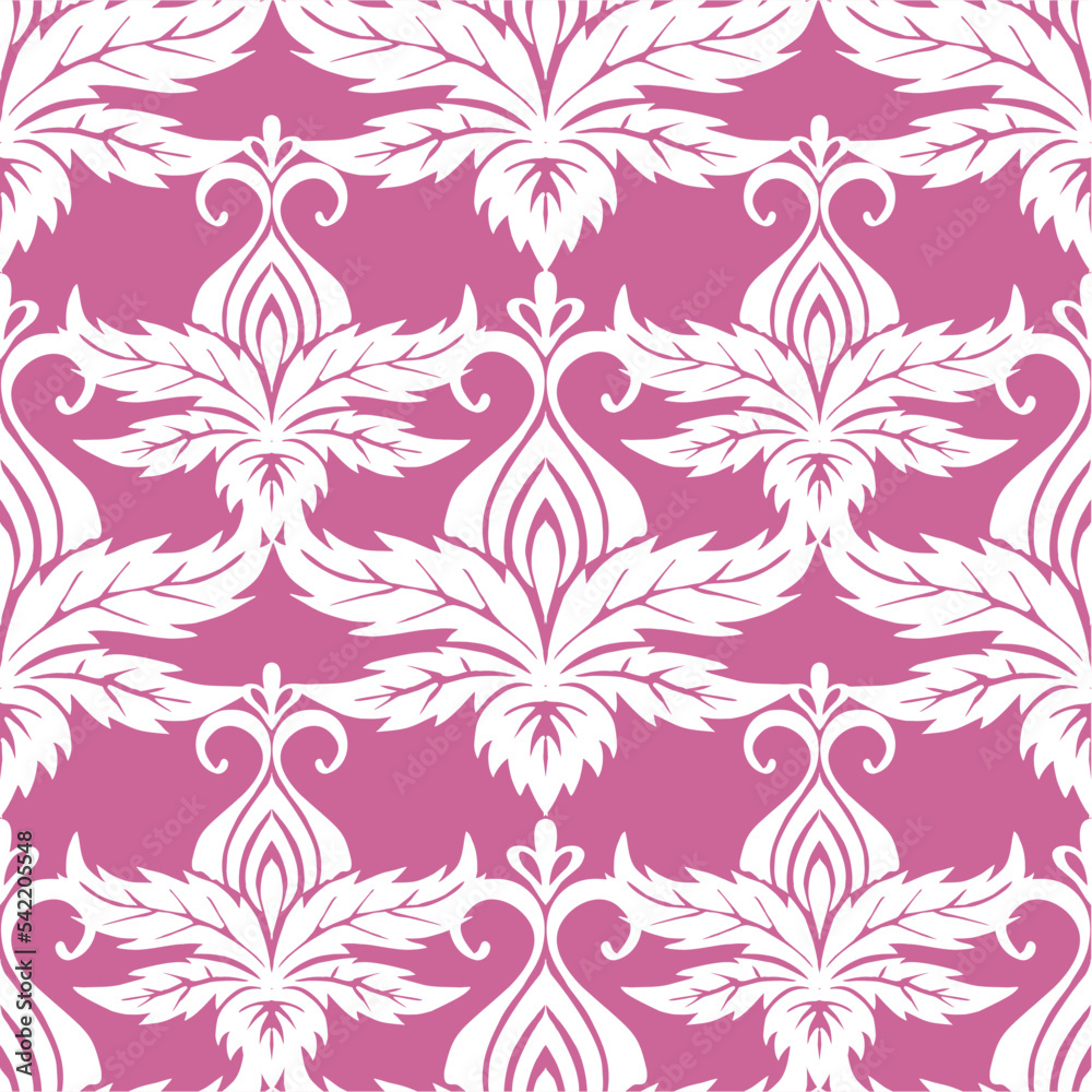 symmetrical seamless ornament tile of white graphic abstract elements on purple background, texture, design