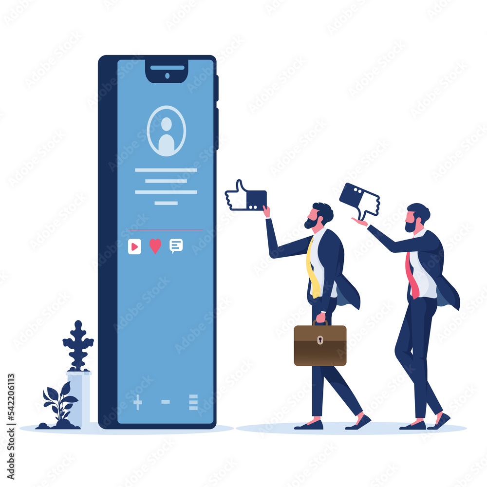 Business group holding like and dislike sign-Social Media concept Business group holding like and dislike sign-Social Media concept