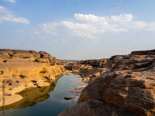 The rock field (Sam Phan Bok) .in the middle of the Mekong river during the dry season.