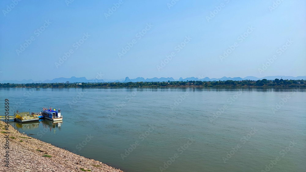 The good view and the boat of the Mekong river from the calm day.