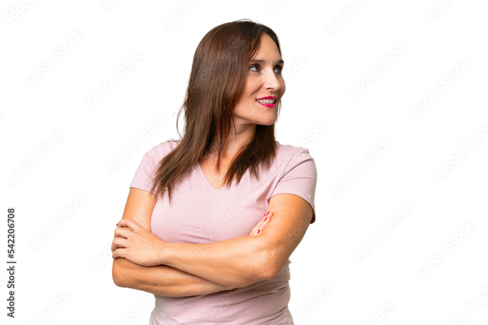 Middle-aged caucasian woman over isolated background with arms crossed and happy Middle-aged caucasian woman over isolated background with arms crossed and happy