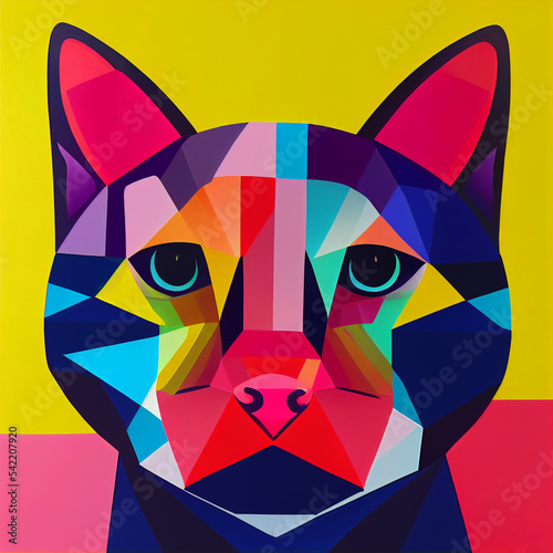 colorful cat head dog on geometric pop art style
