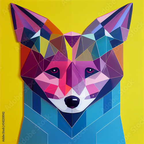 colorful Wolf face head on geometric pop art style
