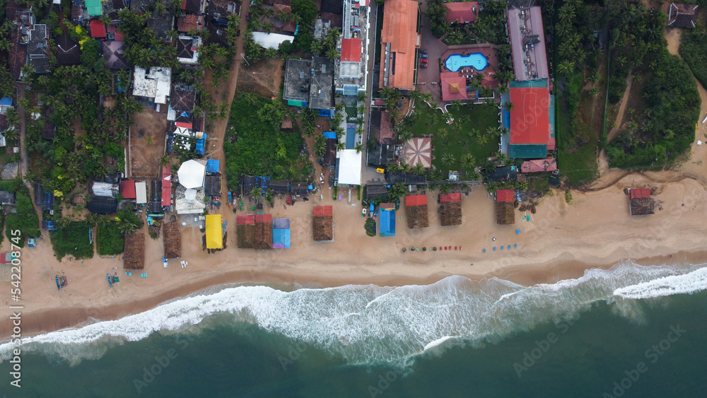 Goa, India 19th October 2022: 4k drone shots of the Calangute Beach in North Goa. Calangute is also famous for its water sport activities. A belt of 4 beaches in Goa. Sea waves and beautiful oceans 