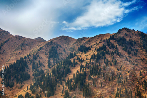 Beautiful mountain landscape against the blue sky in summer weather.