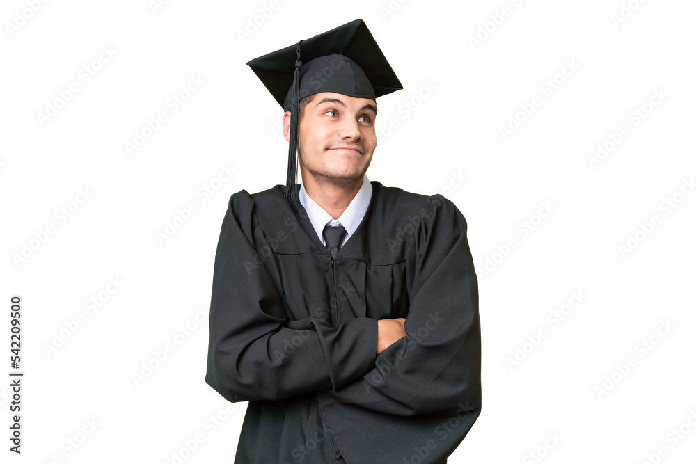 Young university graduate caucasian man over isolated background making doubts gesture while lifting the shoulders Young university graduate caucasian man over isolated background making doubts gesture while lifting the shoulders