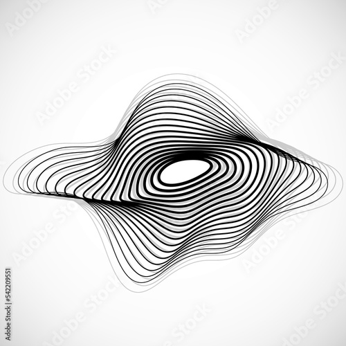 Abstract black and white striped shape. Futuristic geometric style
