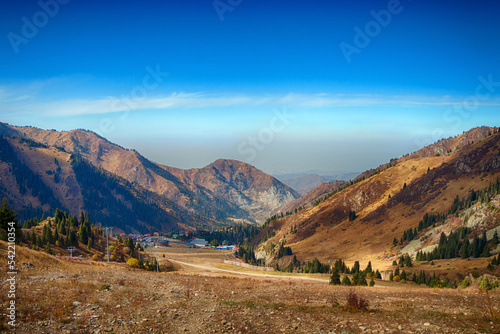 Beautiful mountain landscape against the blue sky in summer weather.