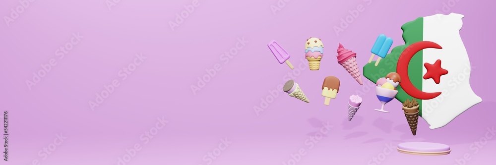 3d rendering of ice cream consumption in Algeria for social media content