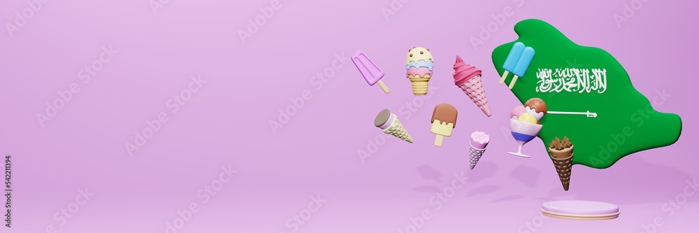 3d rendering of ice cream consumption in Arab for social media content