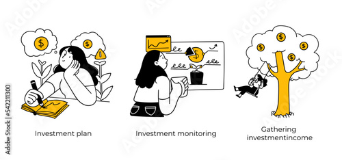 Stock trading, stakeholder, investment, analysis, trader strategy concept illustrations - abstract business concept illustrations. Investment plan, monitoring and gathering. Visual stories collection © stonepic