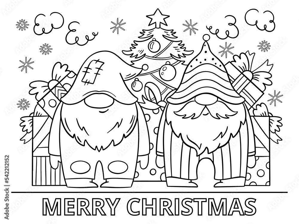 Fotografie Christmas gnomes coloring book page