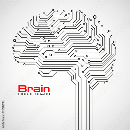 Abstract technological brain with circuit board. Vector illustration
