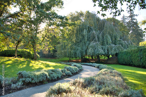 The garden walkway inside the VanDusen Botanical garden.  Vancouver Canada 
