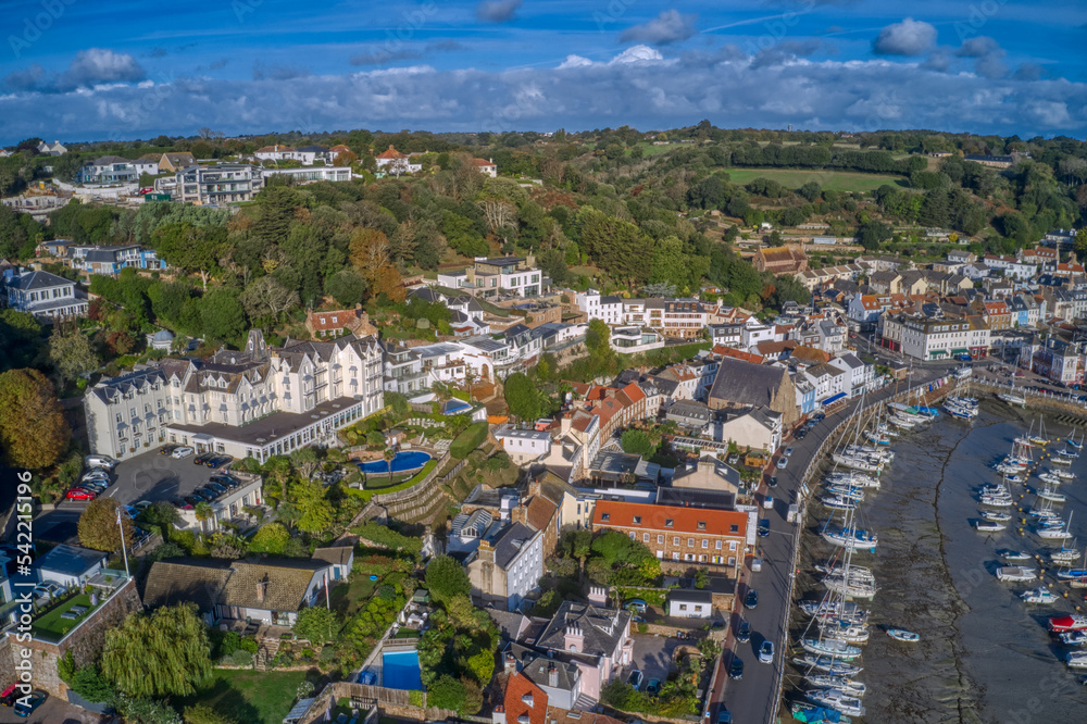 Aerial View of the small Village of St. Aubin, Jersey