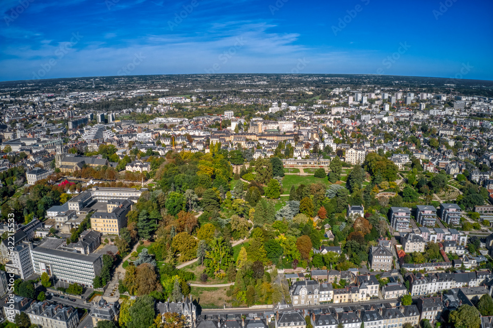 Aerial View of Thabor Park in Rennes, Brittany, France