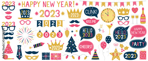 New Year 2023 vector party props set