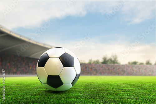 3D soccer ball on grass stadium © Inti imaging