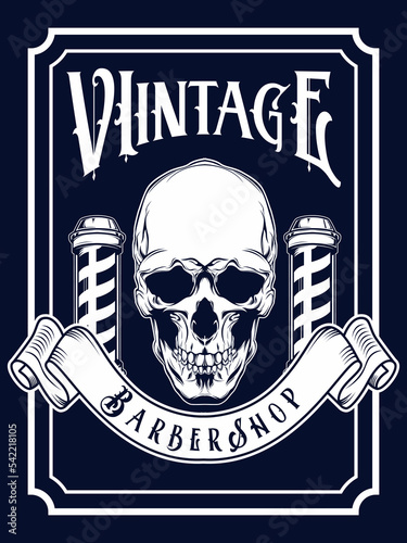 Vintage skull barbershop illustration for poster, flyer, illustration, t shirt, and barbershop company