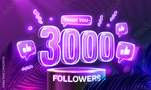 Thank you 3000 followers, peoples online social group, happy banner celebrate, Vector