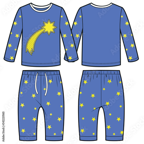 Boys pajamas with comet, technical sketch.