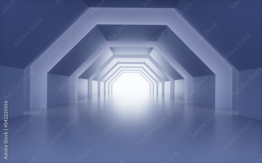 Obraz premium Blue geometric tunnel, 3d rendering.