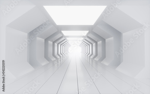 White geometric tunnel, 3d rendering.
