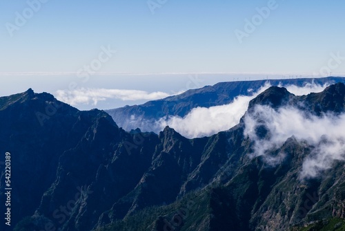 Aerial view of beautiful mountains and valleys of Madeira, Portugal