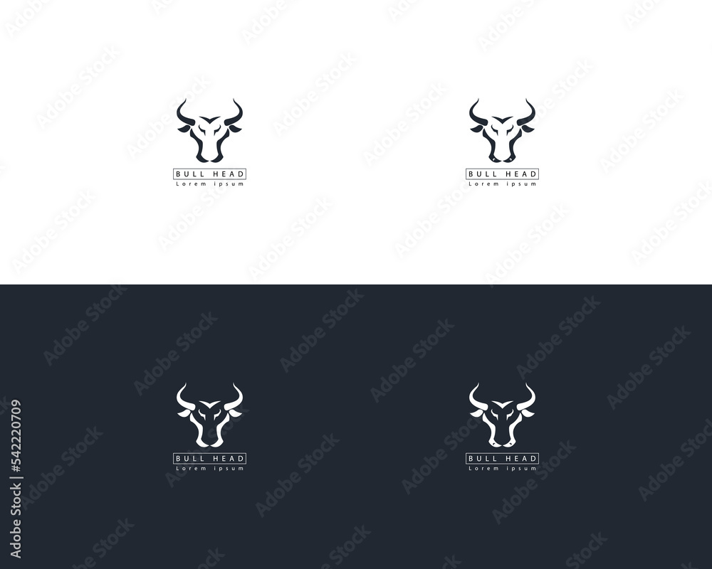 African Bison Bull Head, Silhouette buffalo head Front view logo design template, American buffalo head face elements for logo, label, emblem, sign Isolated on white background vector illustration.