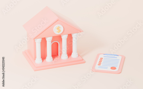 Bank and loan contract, mortgage contract and online banking concept, 3d rendering.