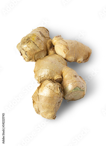 Raw Ginger isolated on white background. Clipping path. Close up.