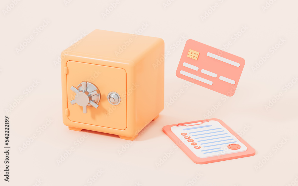 Save box and banking contract with yellow background, 3d rendering. Save box and banking contract with yellow background, 3d rendering.