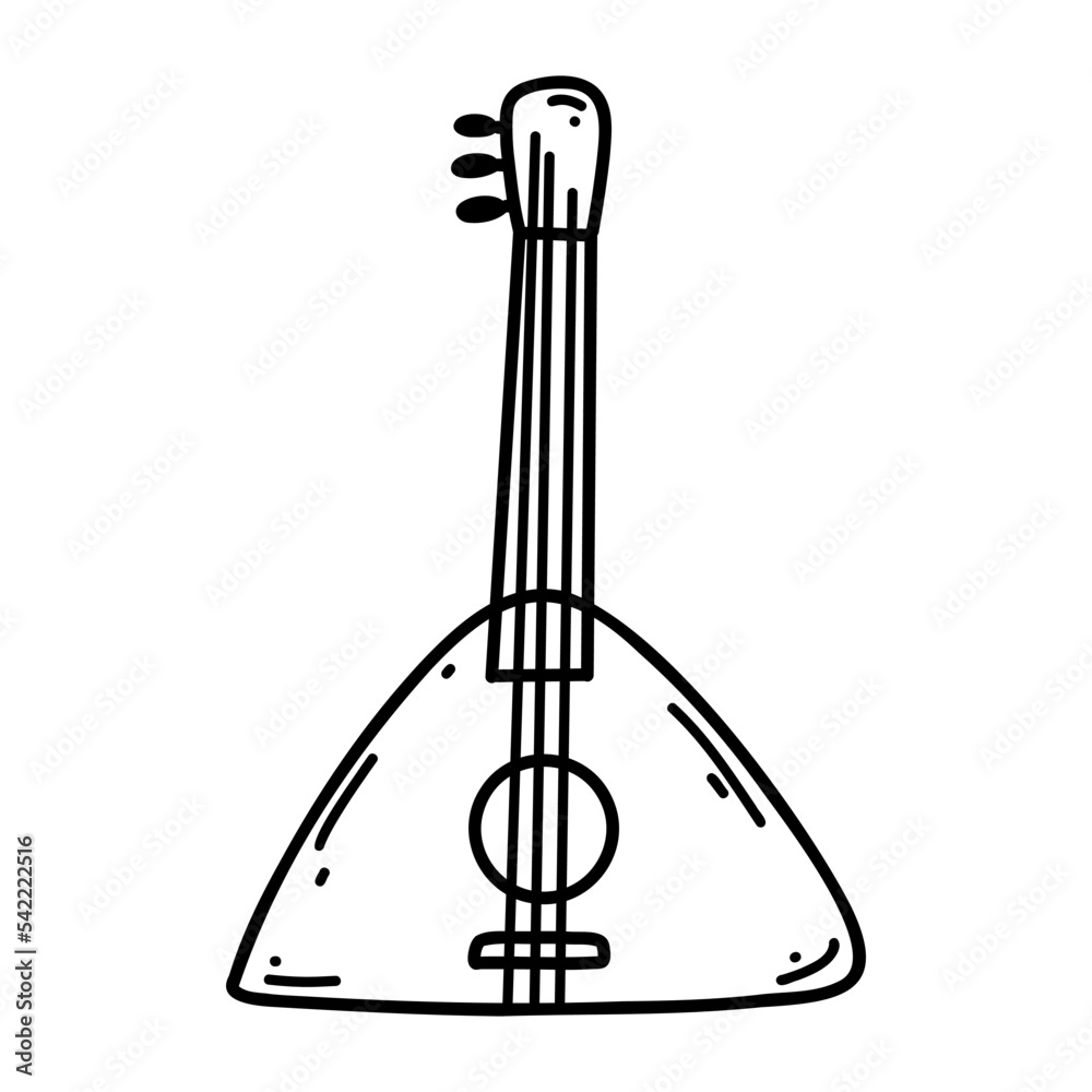 Doodle balalaika. Vector sketch illustration of musical instrument, black outline art for web design, icon, print, coloring page Doodle balalaika. Vector sketch illustration of musical instrument, black outline art for web design, icon, print, coloring page