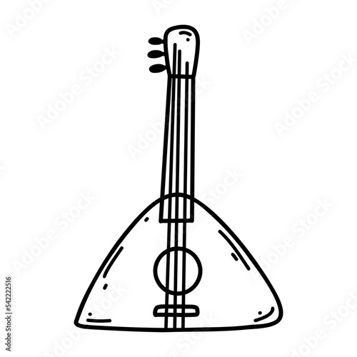 Doodle balalaika. Vector sketch illustration of musical instrument, black outline art for web design, icon, print, coloring page photo