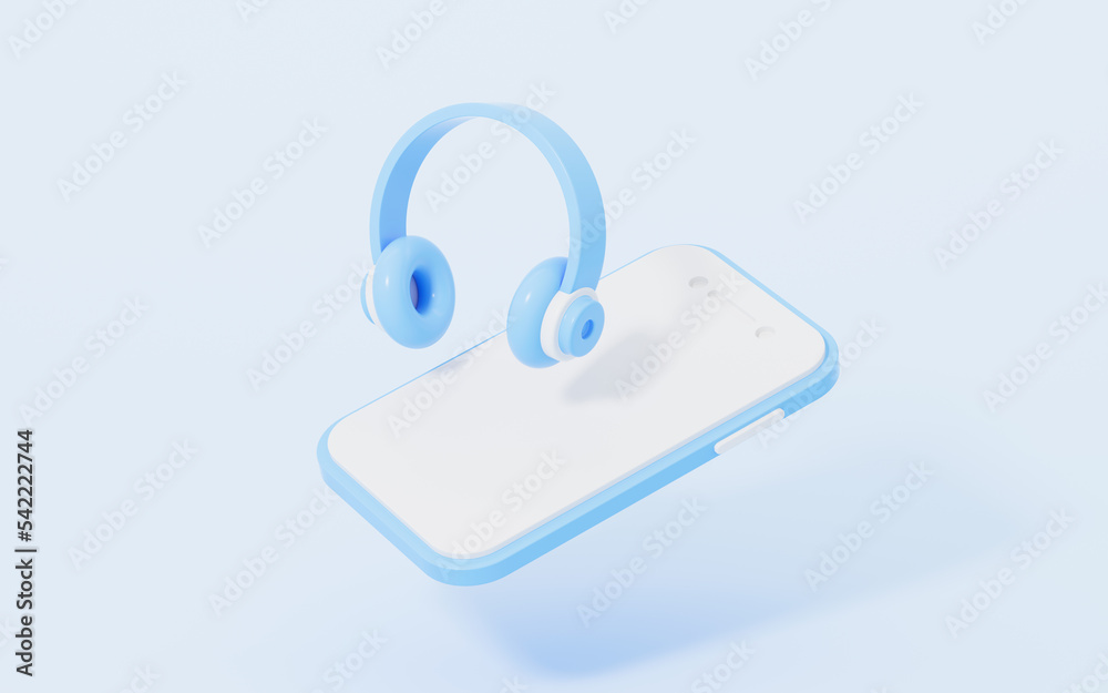 Cartoon style earphones and mobile phone, 3d rendering. Cartoon style earphones and mobile phone, 3d rendering.