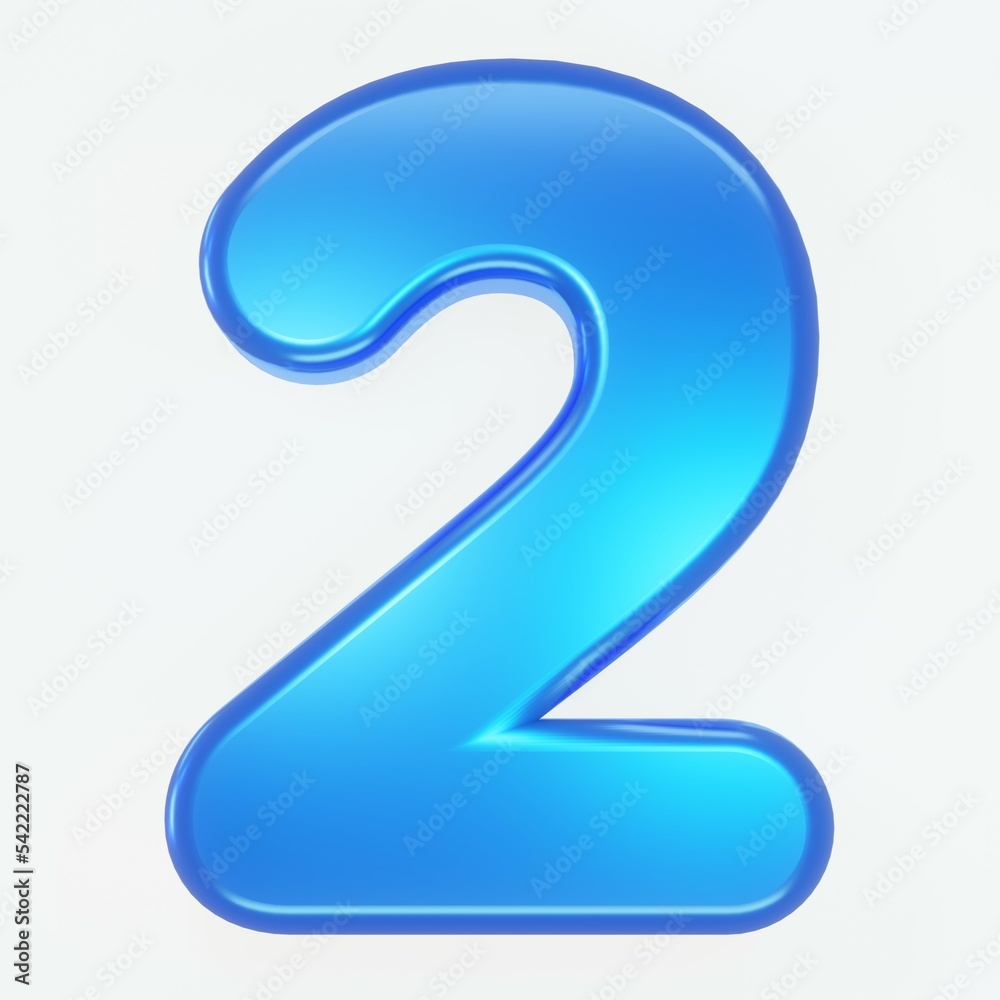 Number 2 with white background. 3d render with shiny metallic surface. Number 2 with white background. 3d render with shiny metallic surface.