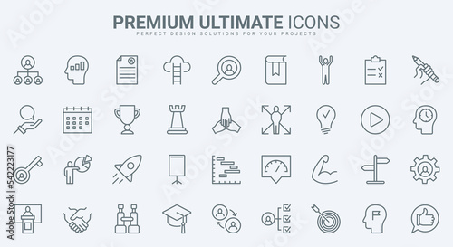 Mentors advices, direction and coaching, leadership thin line icons set vector illustration. Abstract outline corporate expert guidance and management, training for potential talent leaders, teamwork
