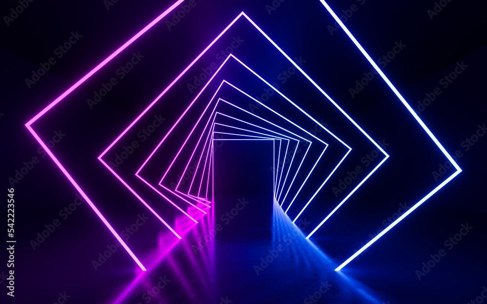 Glowing neon lines and tunnel, 3d rendering. Glowing neon lines and tunnel, 3d rendering.